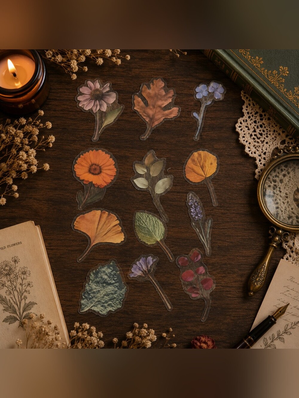 2 for $18 Pack Vintage Botanical Floral Sticker Set Autumn Colors New
